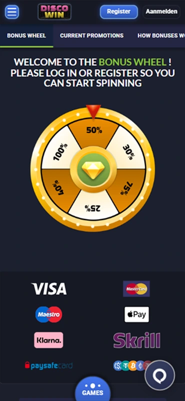 Bonus wheel with percentage rewards